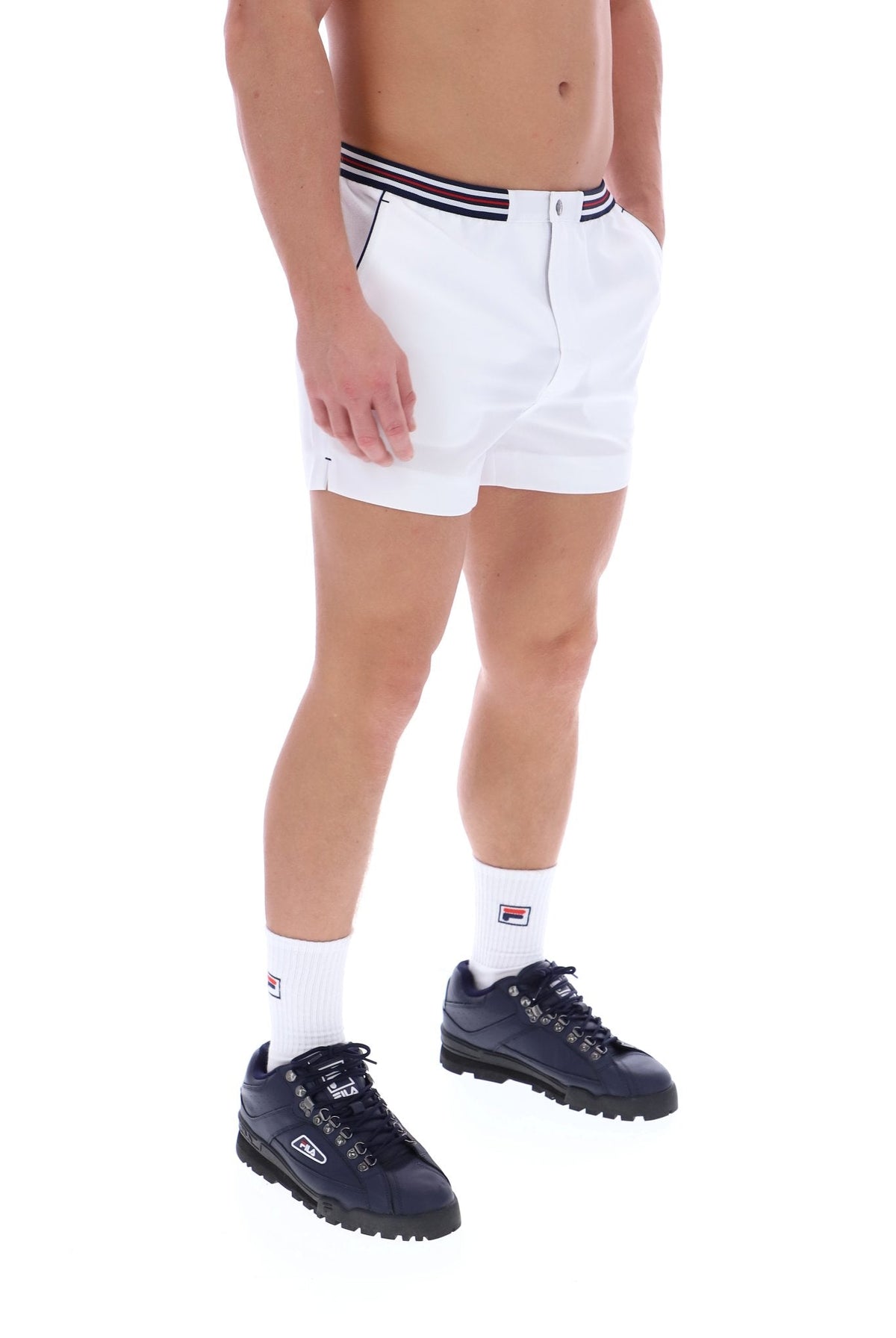 White High Tide Terry Pocket Stripe Shorts - White