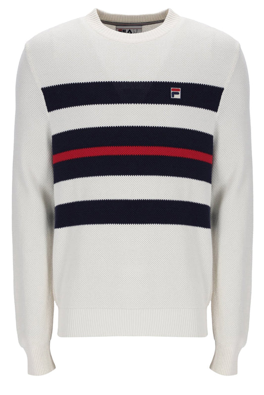 Gardenia Giuseppe Mesh Stripe Knitted Crew Neck - Neutral White