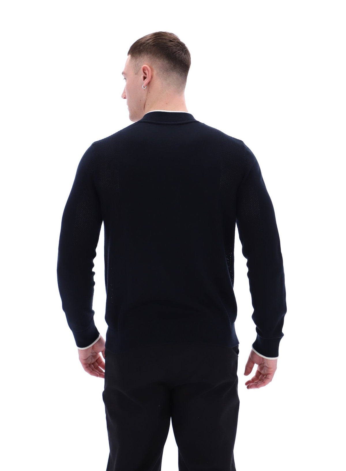 Black Ferguson Open Knit Pointelle Panel Track Top - Black