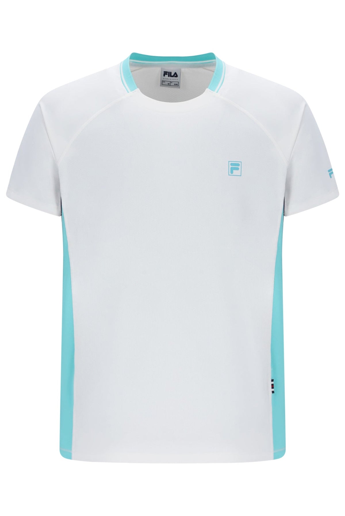 White Men’s Round Neck Tennis T-Shirt - White/Aqua