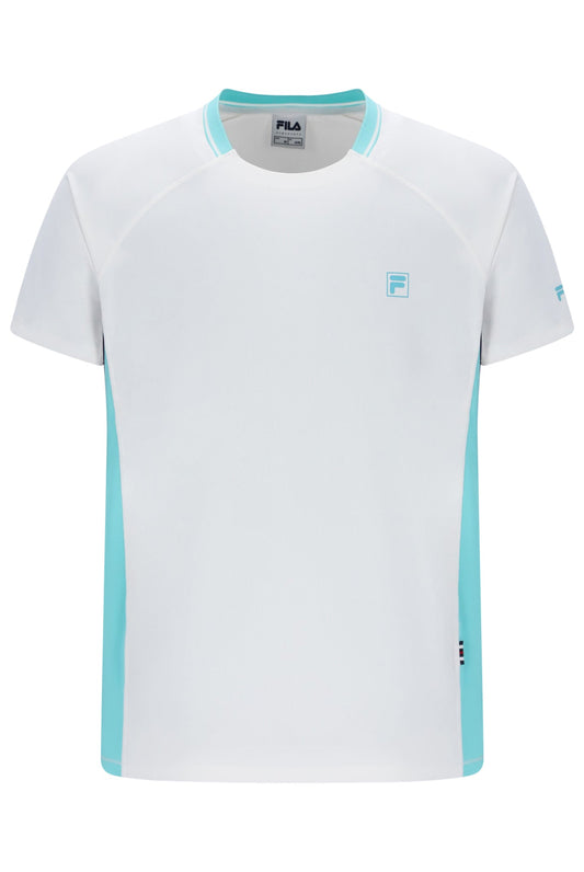 White Men’s Round Neck Tennis T-Shirt - White/Aqua
