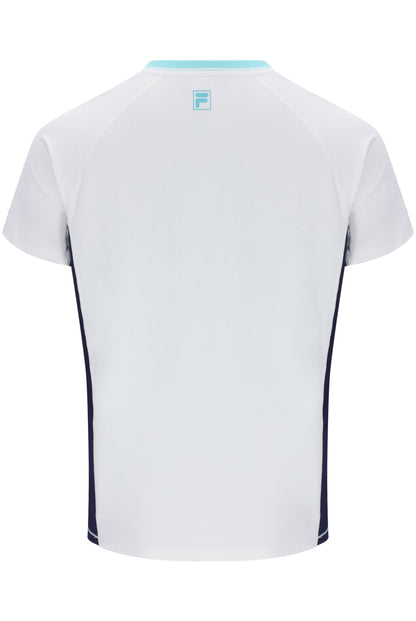 White Men’s Round Neck Tennis T-Shirt - White/Aqua