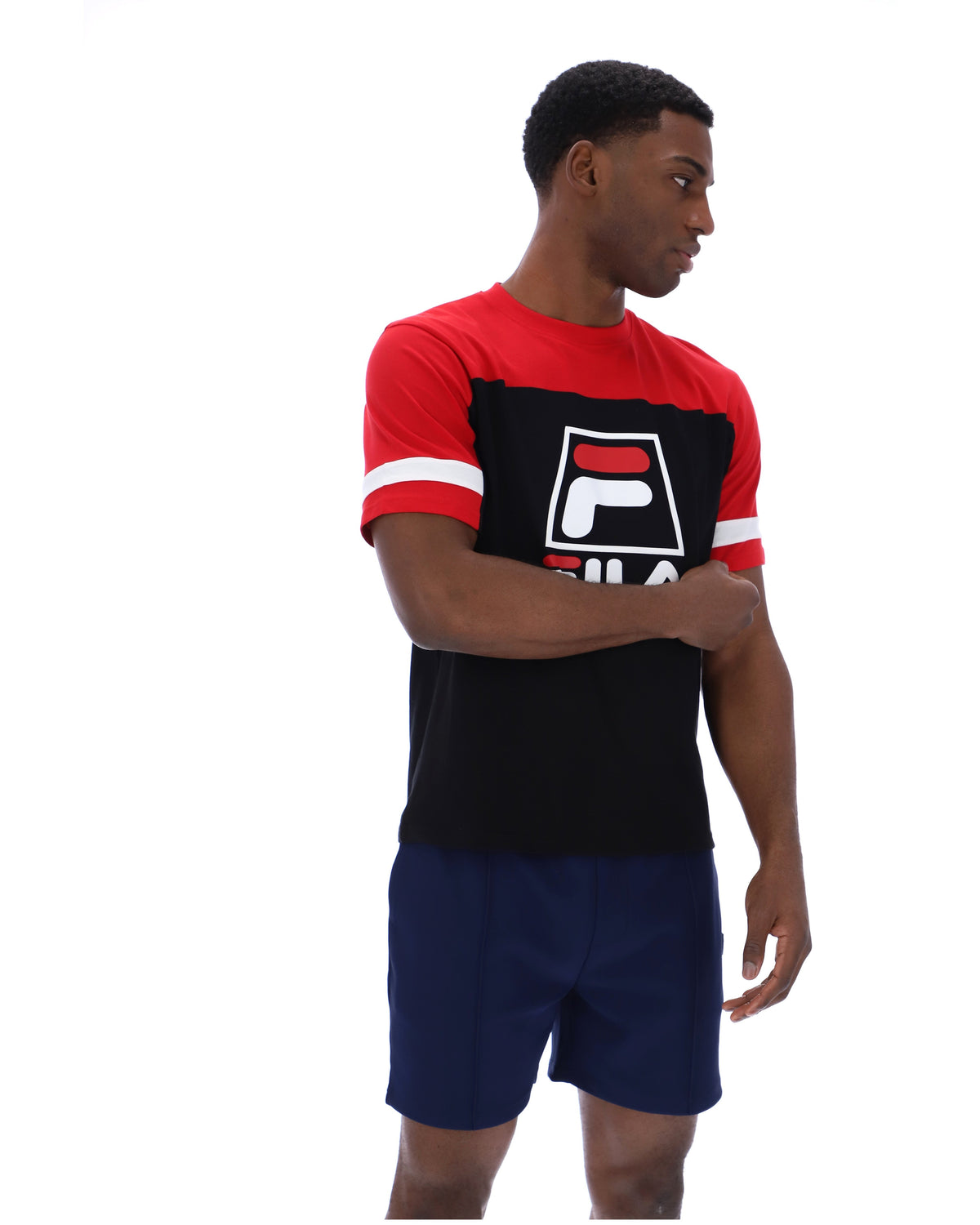 Black Damon Cut and Sew Tee - Fila Red