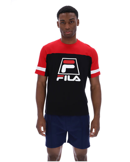 Black Damon Cut and Sew Tee - Fila Red