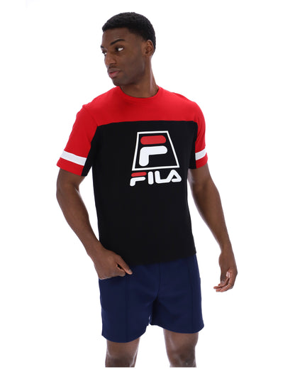 Black Damon Cut and Sew Tee - Fila Red