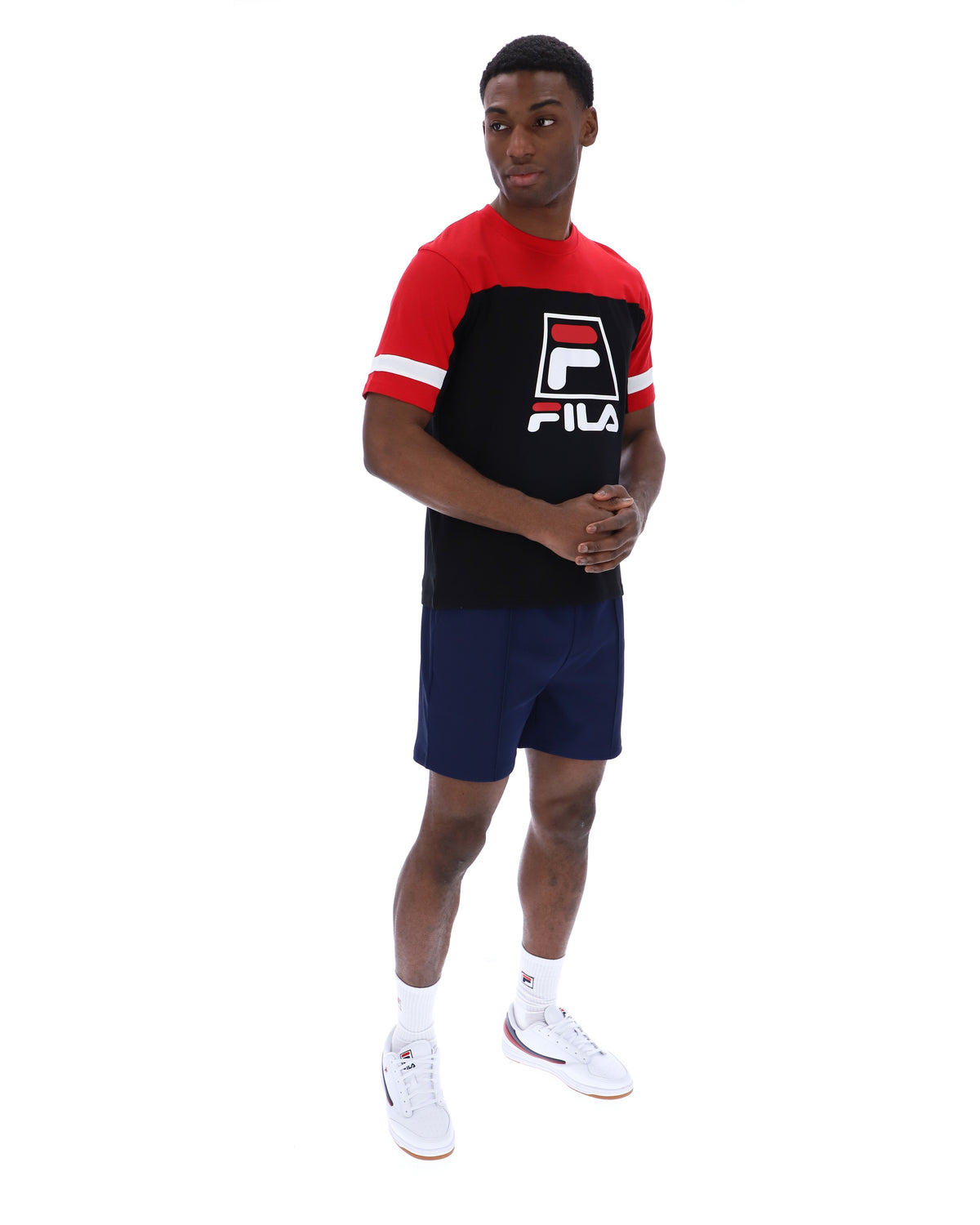 Black Damon Cut and Sew Tee - Fila Red