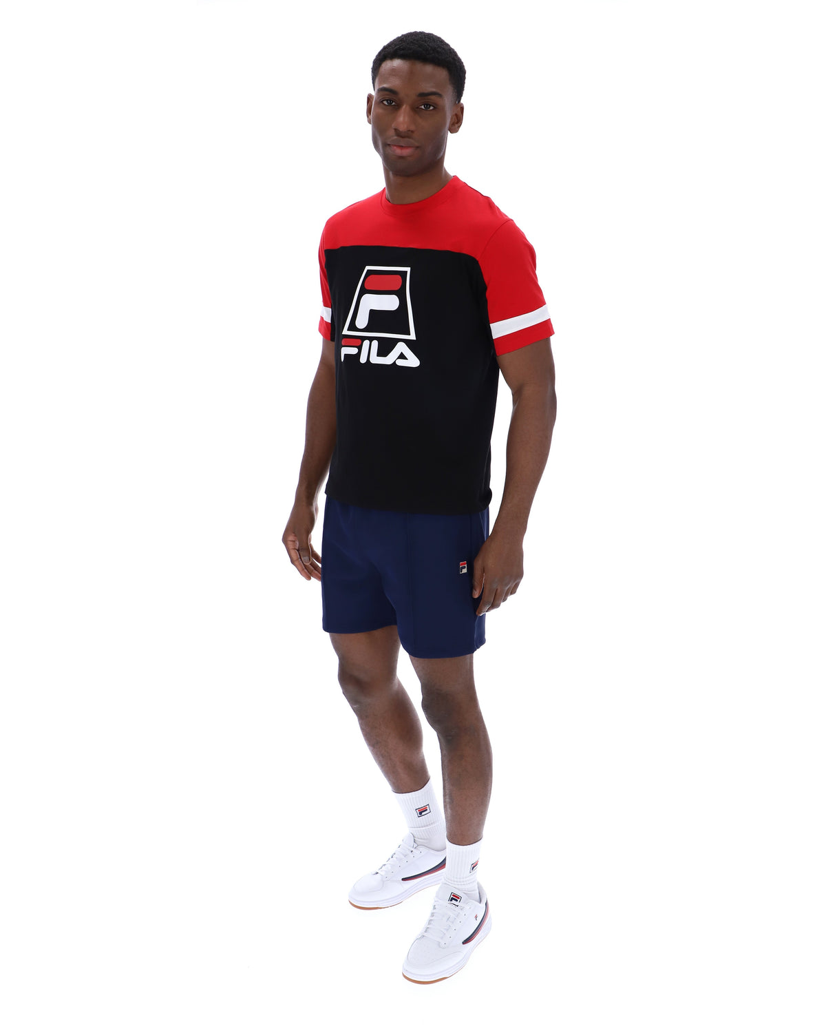 Black Damon Cut and Sew Tee - Fila Red