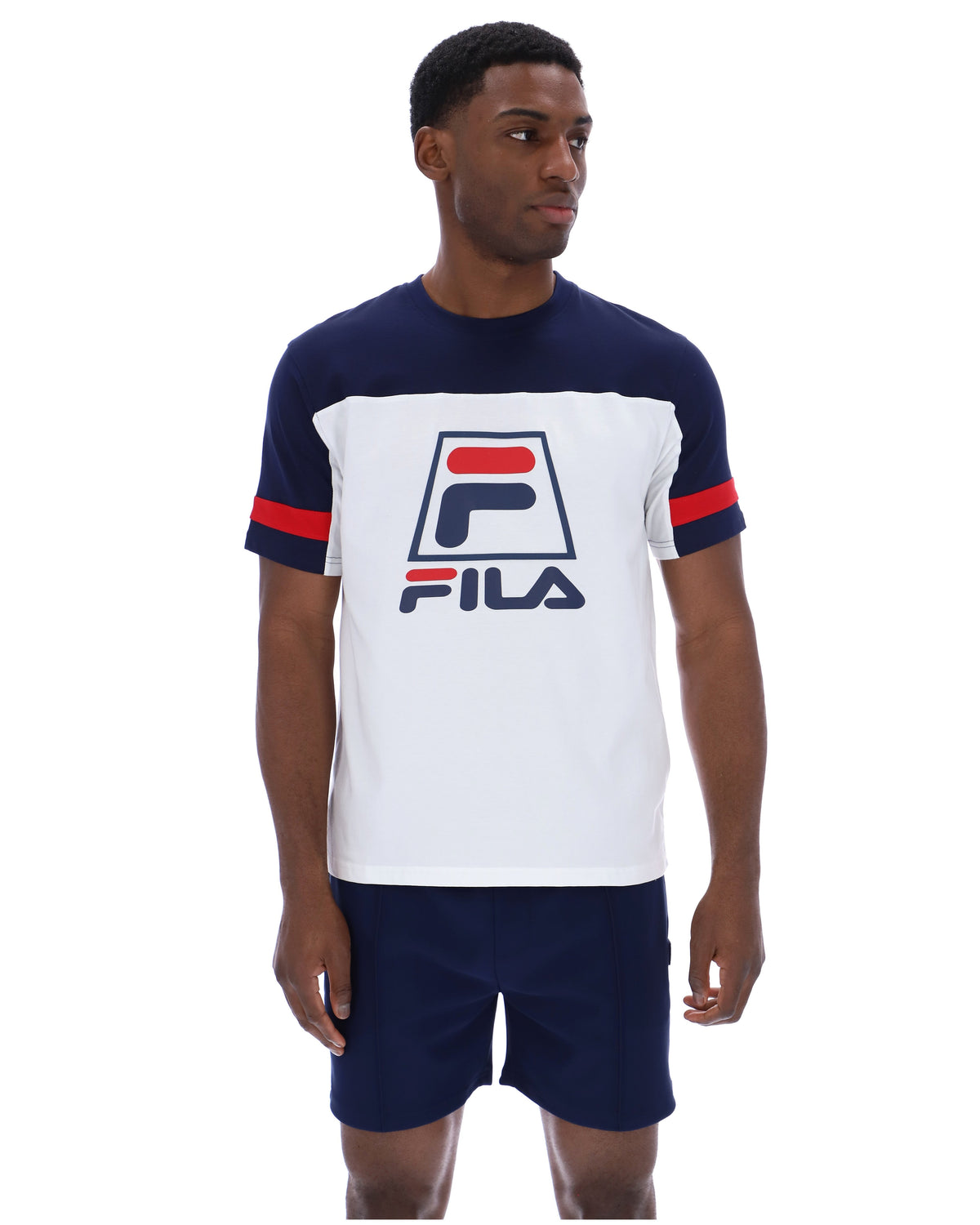 White Damon Cut and Sew Tee - Fila Navy