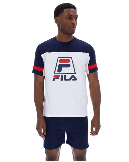 White Damon Cut and Sew Tee - Fila Navy