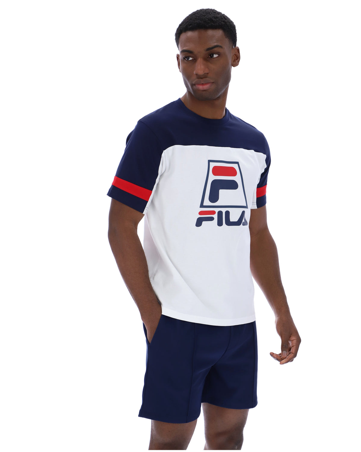 White Damon Cut and Sew Tee - Fila Navy