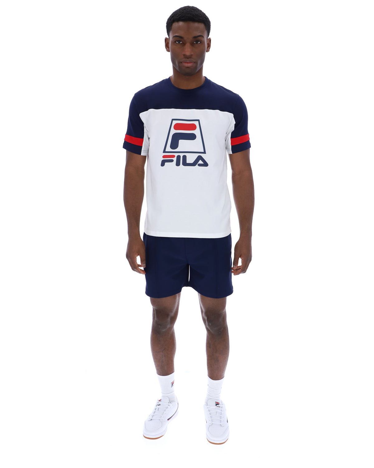 White Damon Cut and Sew Tee - Fila Navy