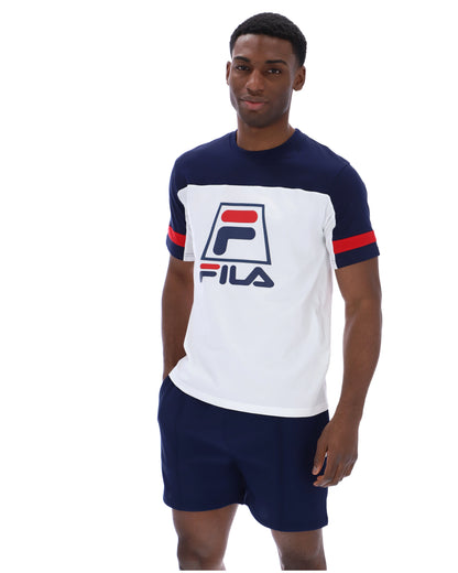 White Damon Cut and Sew Tee - Fila Navy