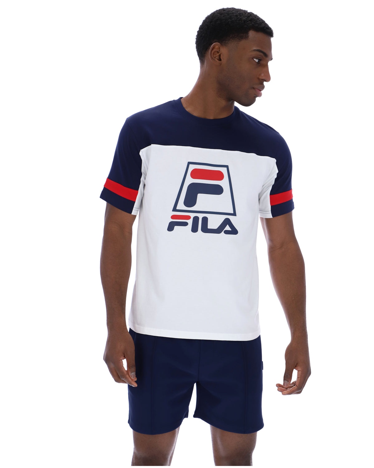 White Damon Cut and Sew Tee - Fila Navy