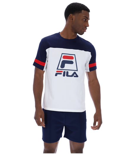 White Damon Cut and Sew Tee - Fila Navy