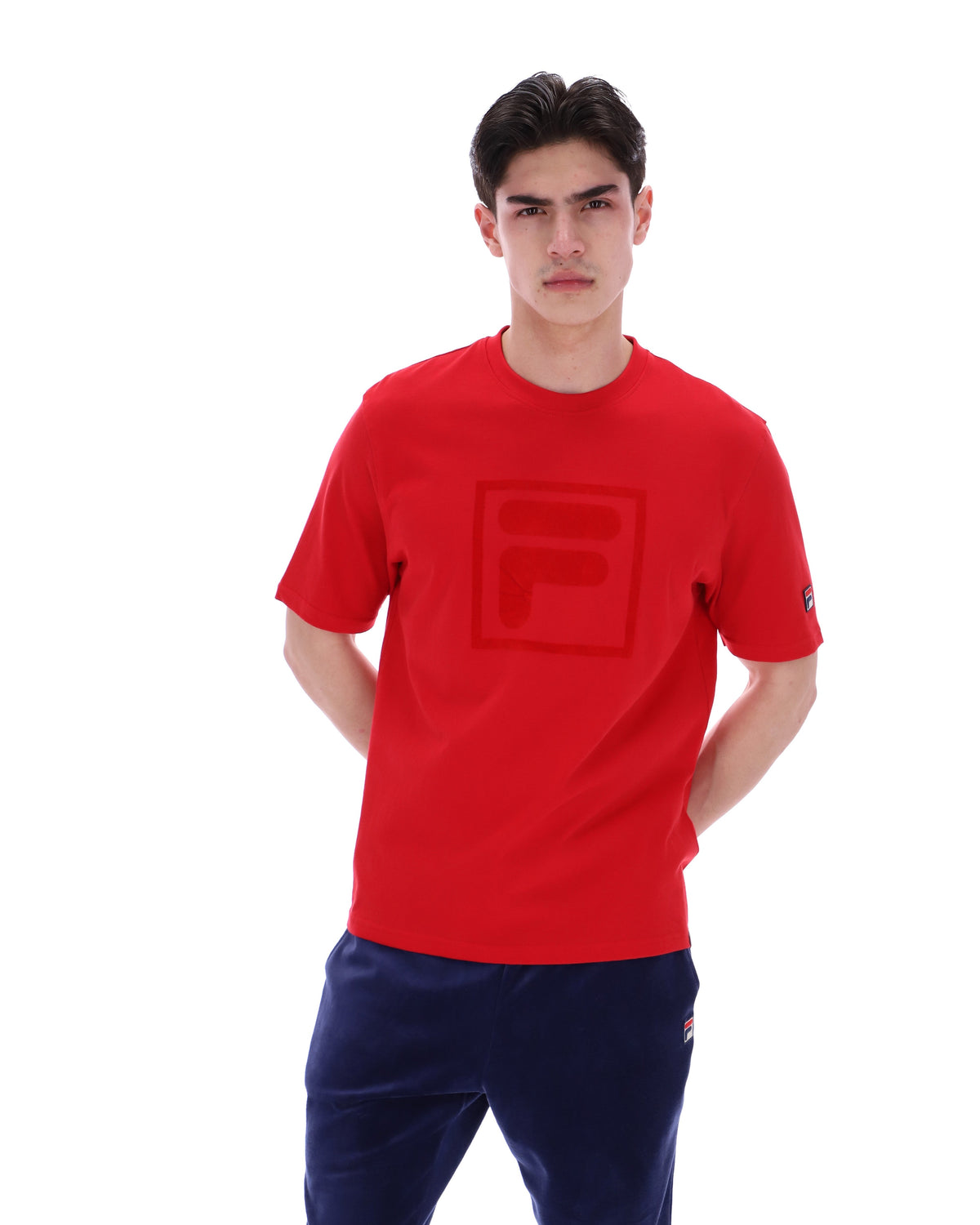 Fila Red Pepe Tee with Flock Logo - Bold Red