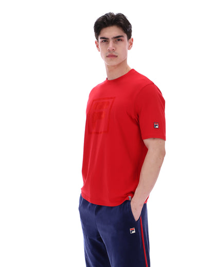 Fila Red Pepe Tee with Flock Logo - Bold Red