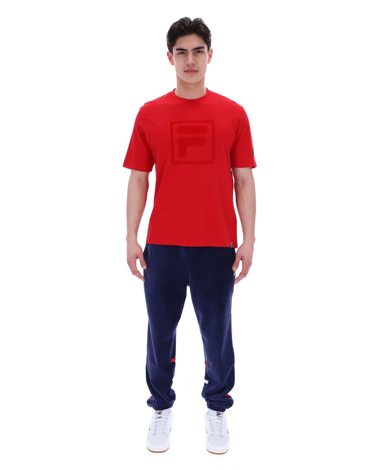 Fila Red Pepe Tee with Flock Logo - Bold Red
