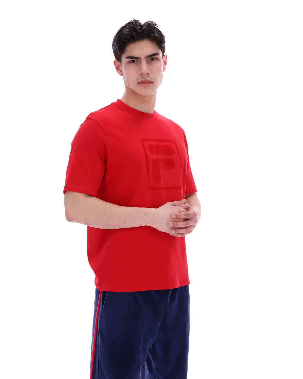 Fila Red Pepe Tee with Flock Logo - Bold Red