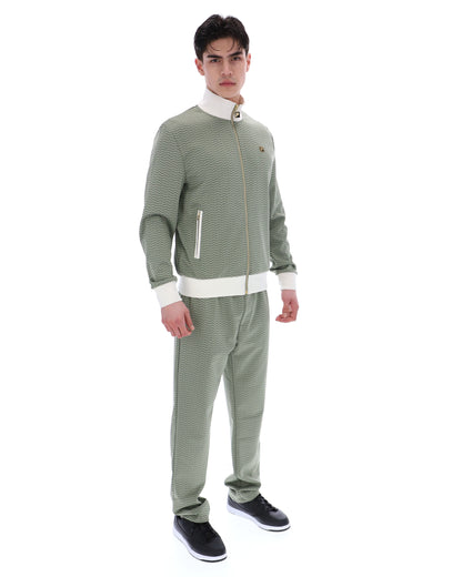 Sea Foam Mathers Herringbone Track Top - Olive Green