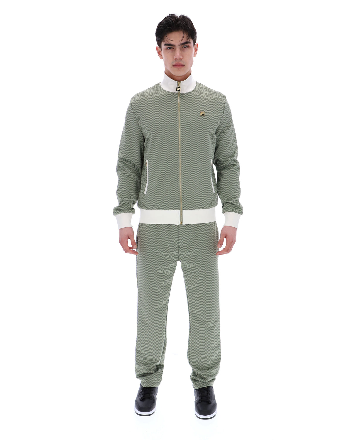 Sea Foam Mathers Herringbone Track Top - Olive Green