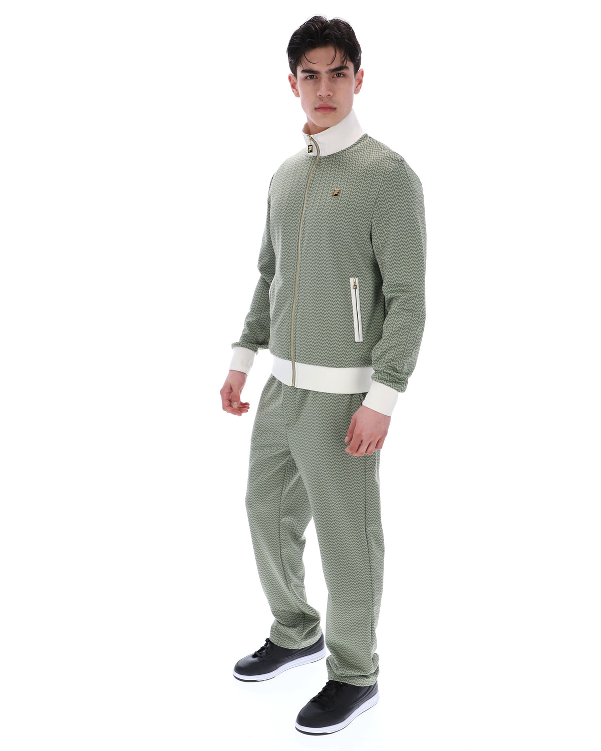 Sea Foam Mathers Herringbone Track Top - Olive Green
