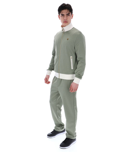 Sea Foam Mathers Herringbone Track Top - Olive Green