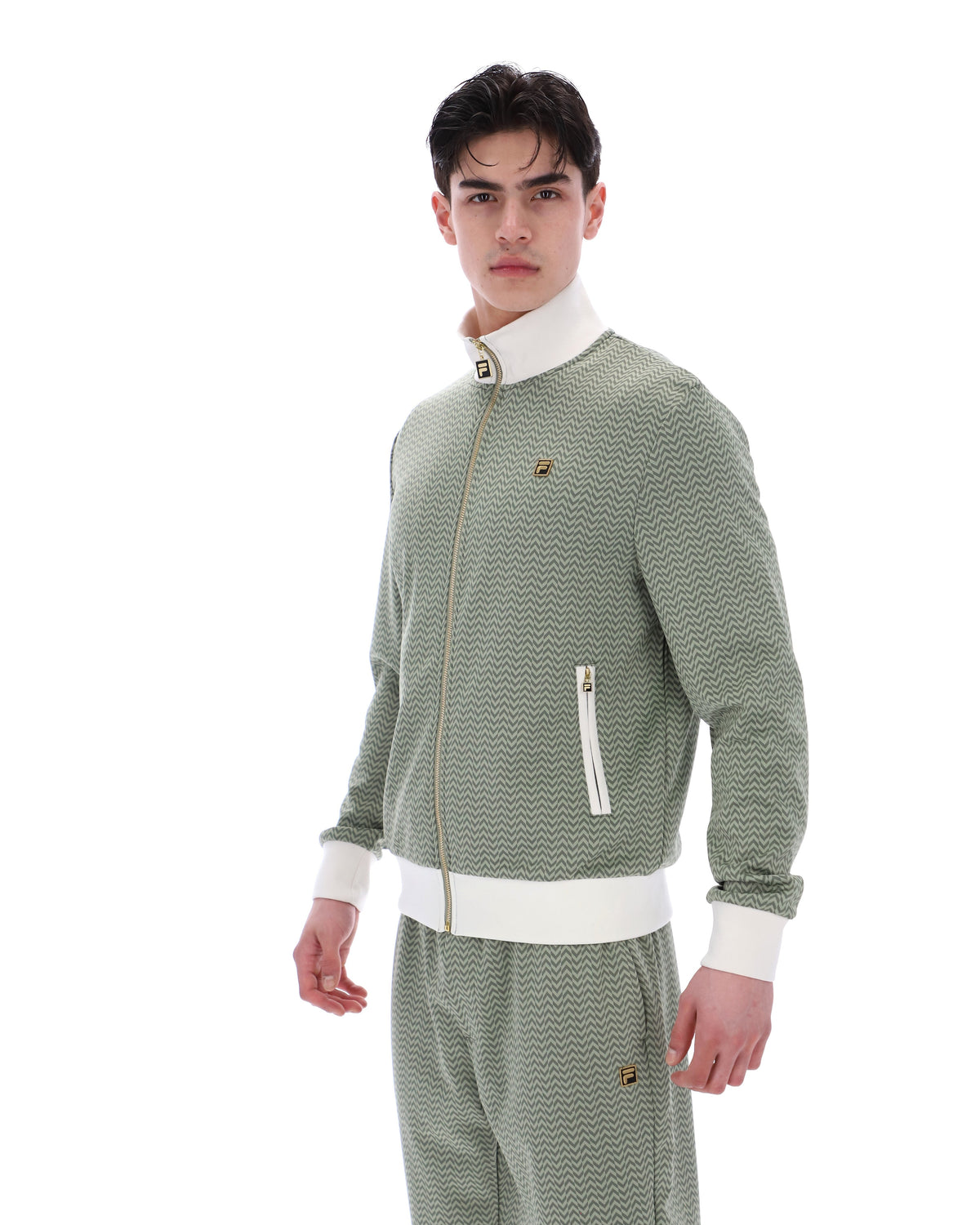 Sea Foam Mathers Herringbone Track Top - Olive Green