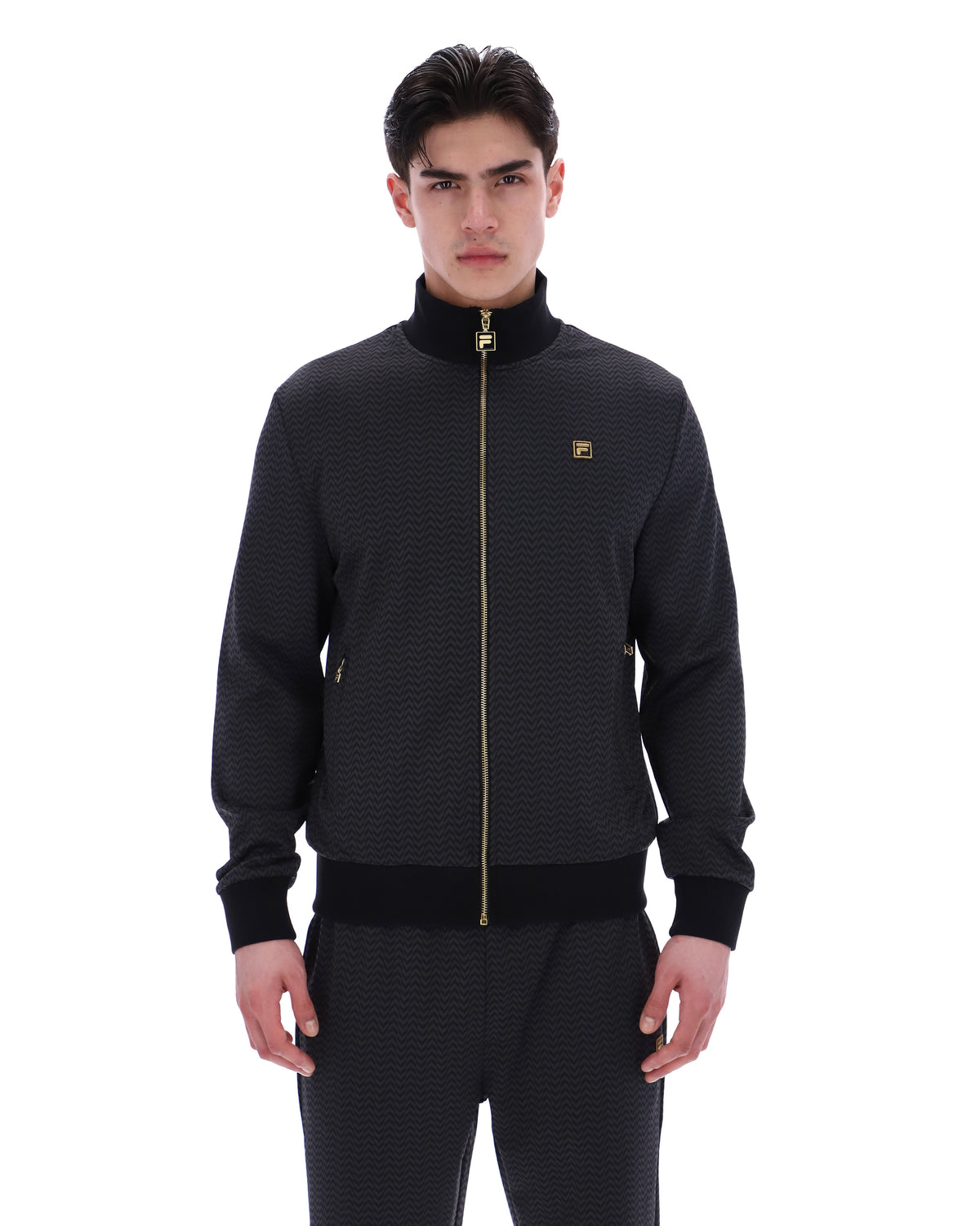 Black Mathers Herringbone Track Top - Black