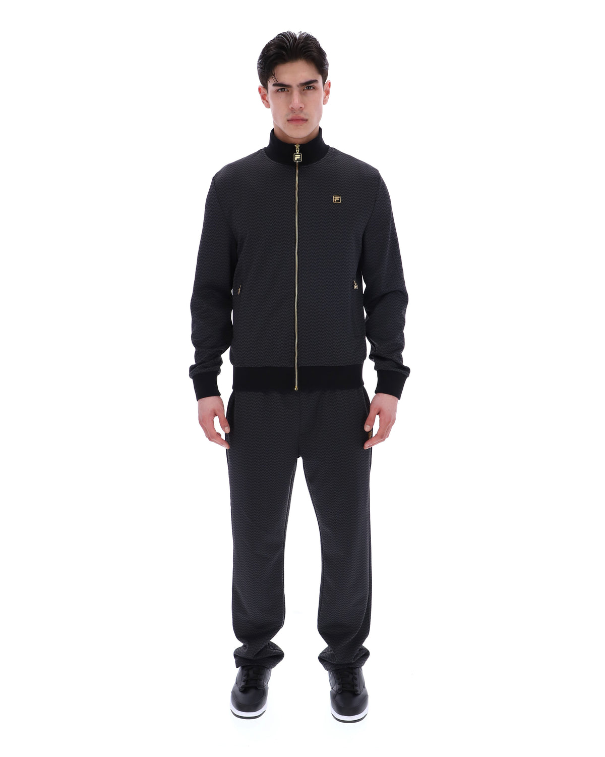 Black Mathers Herringbone Track Top - Black