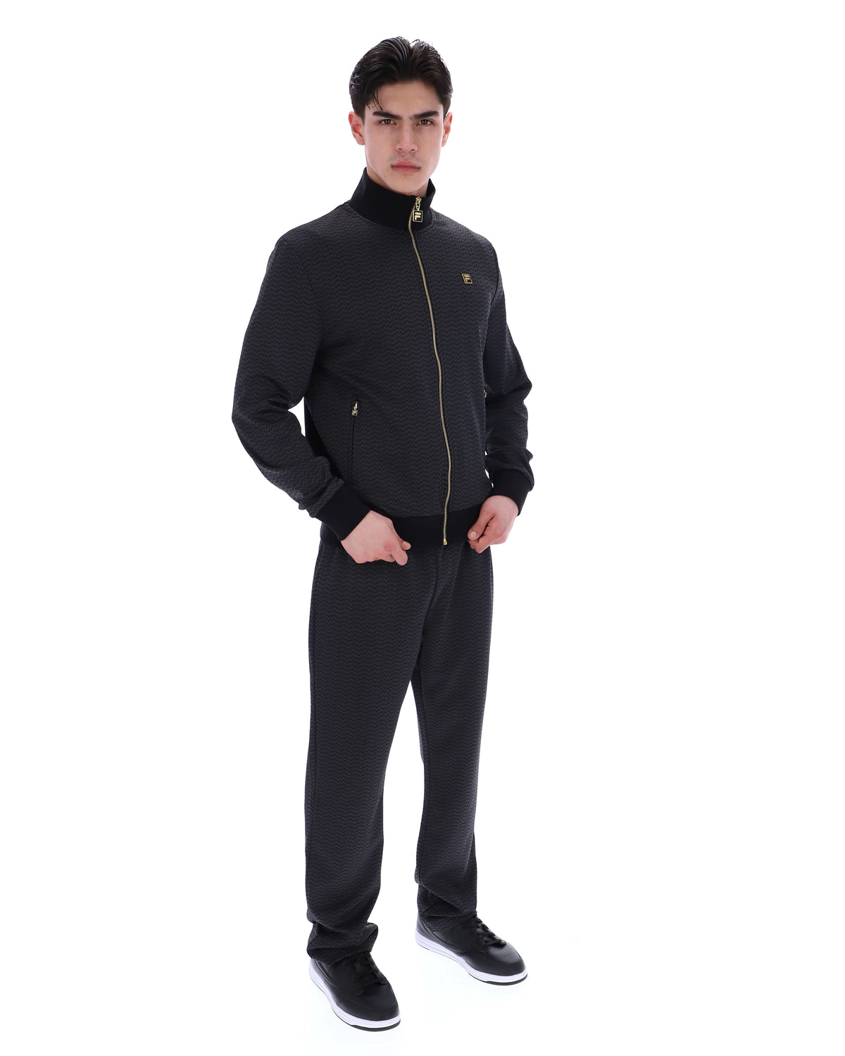 Black Mathers Herringbone Track Top - Black