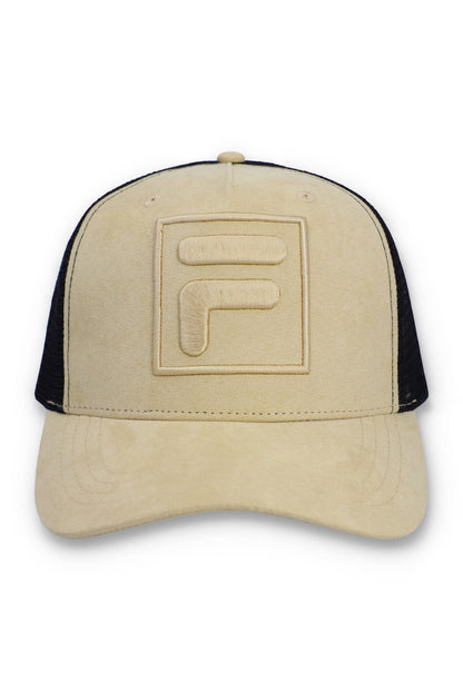 Classic Beige Turo Large F-Box Tonal Embroidered Suede Mesh-Back Cap - Cambridge Cream