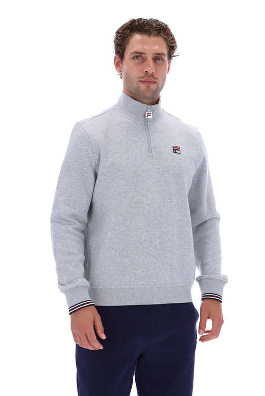 Grey Marl Ramy F-Box 1/4 Zip With Yarn Dye Cuff - Light Grey Marl