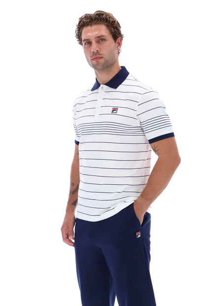 White Logan Stripe Polo - White