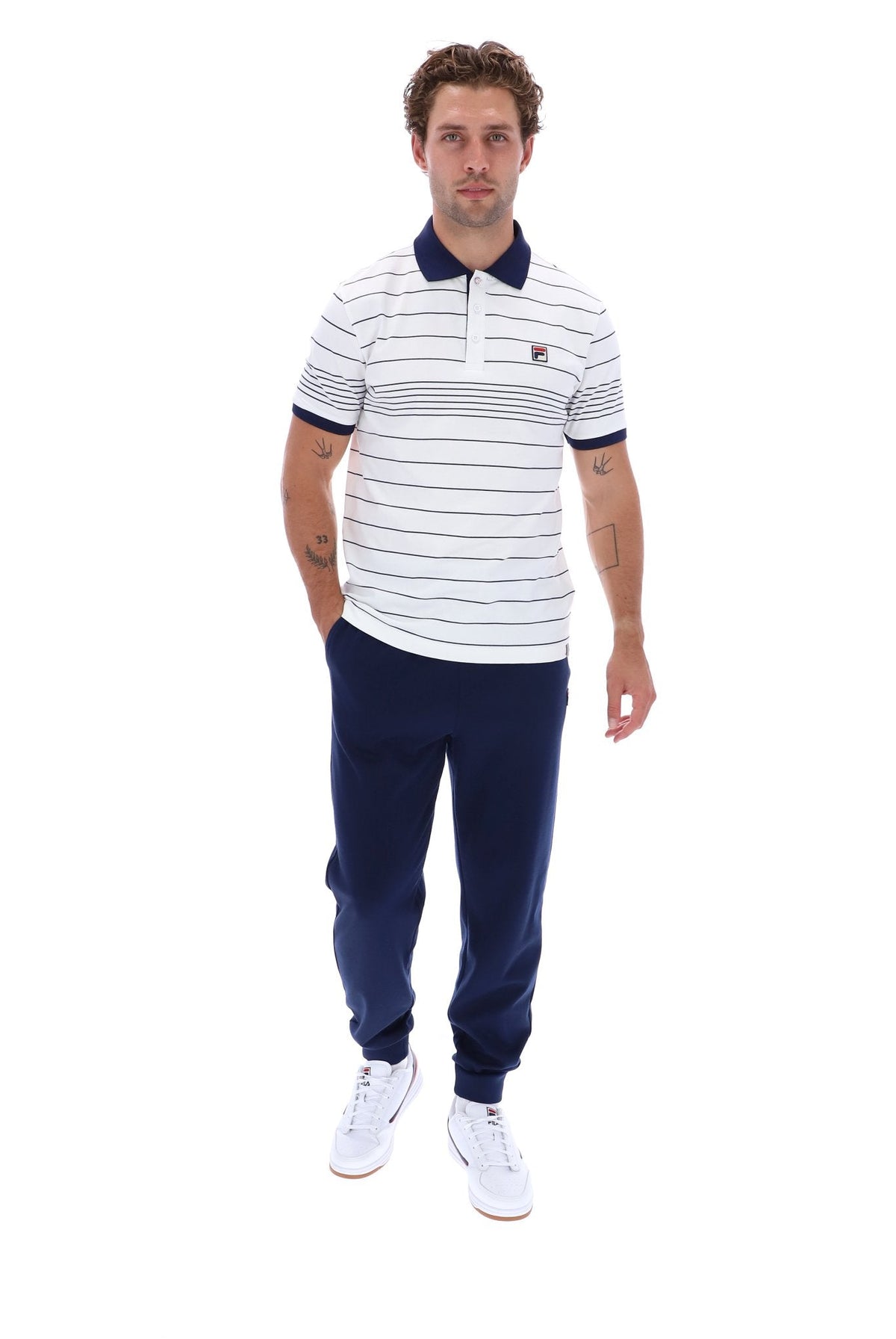 White Logan Stripe Polo - White