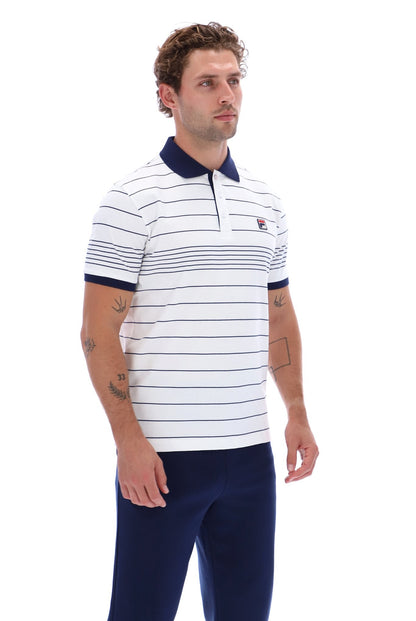 White Logan Stripe Polo - White