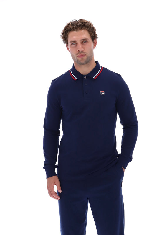Fila Navy Monte Tipped Collar Long Sleeved Polo - Fila Navy