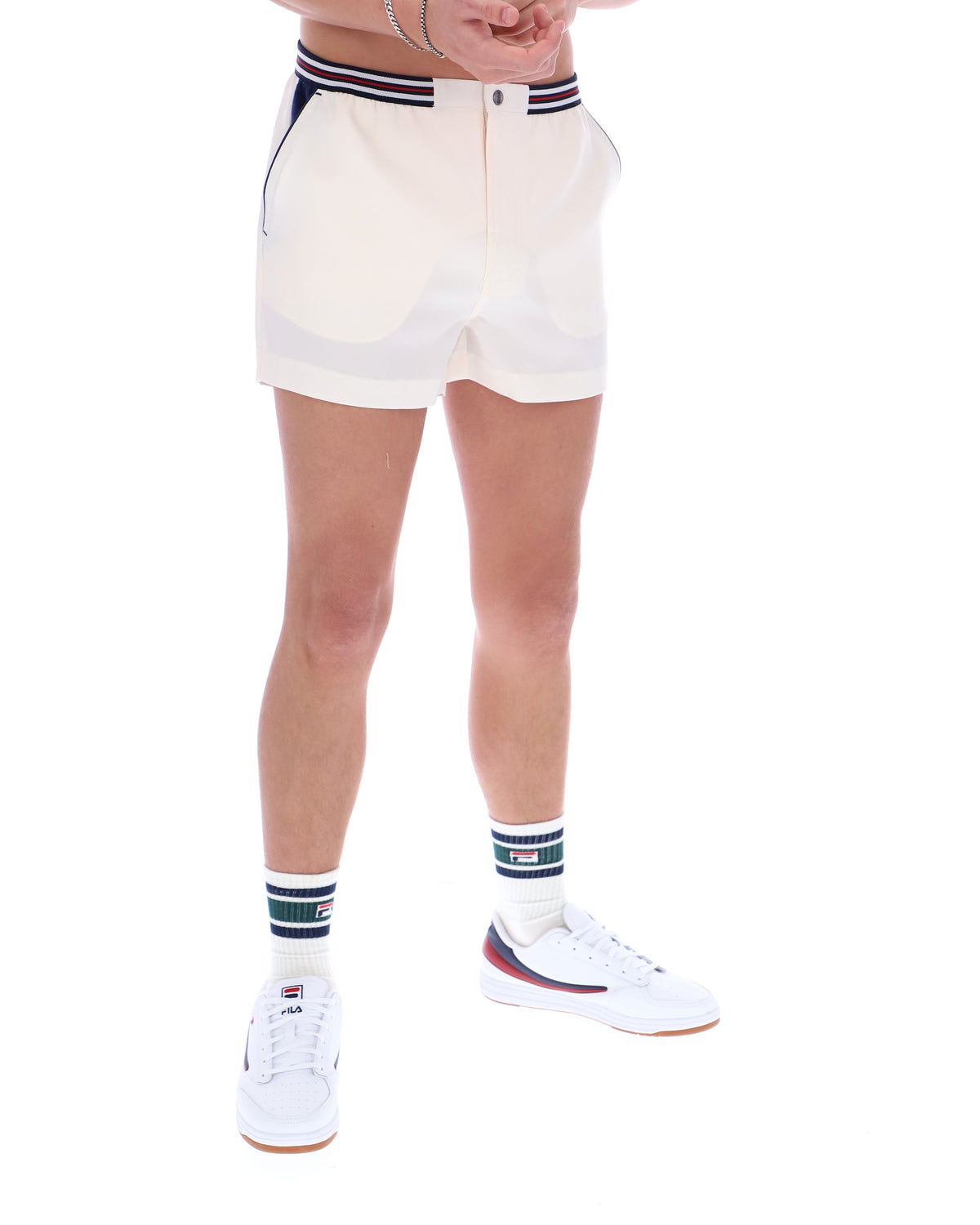 Gardenia High Tide Terry Pocket Stripe Shorts - Cream White