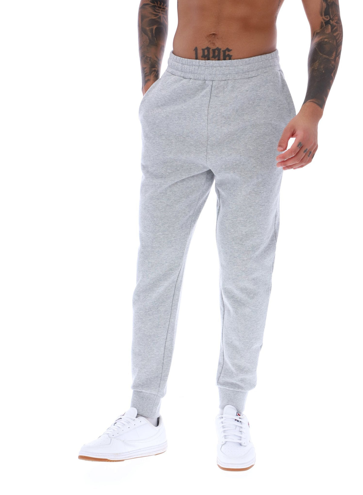 Grey Marl Visconti Tipped Cuff Track Pant - Light Grey Marl