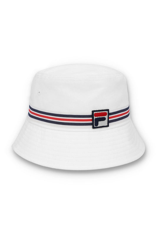 White Heritage Stripe Bucket Hat - White