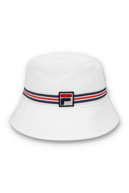 White Heritage Stripe Bucket Hat - White