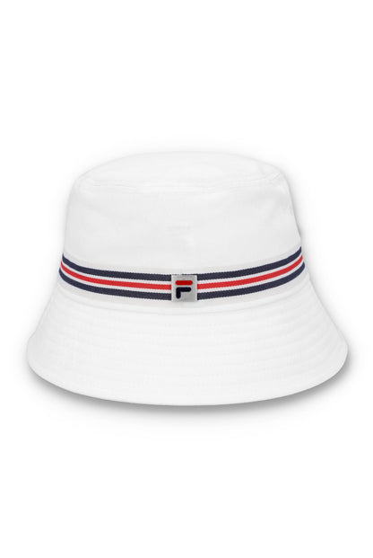 White Heritage Stripe Bucket Hat - White