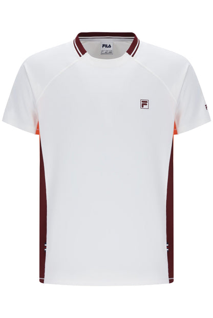 White Men’s Round Neck Tennis T-Shirt - White/Orange