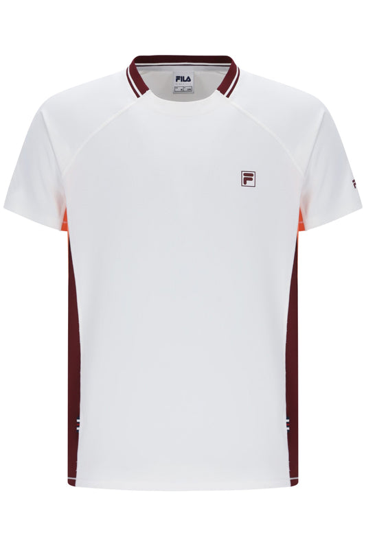 White Men’s Round Neck Tennis T-Shirt - White/Orange