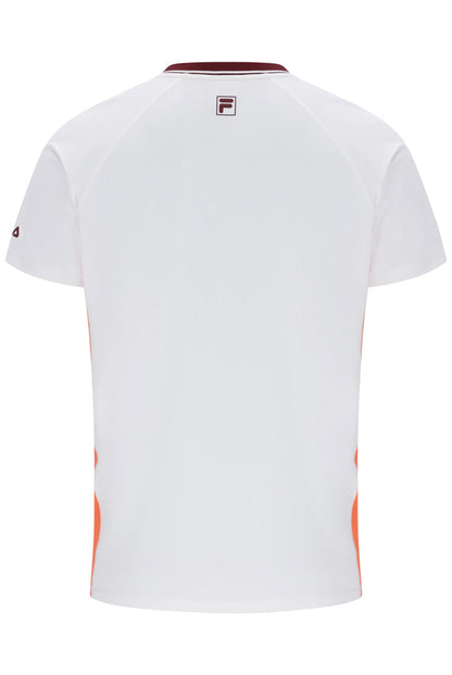 White Men’s Round Neck Tennis T-Shirt - White/Orange