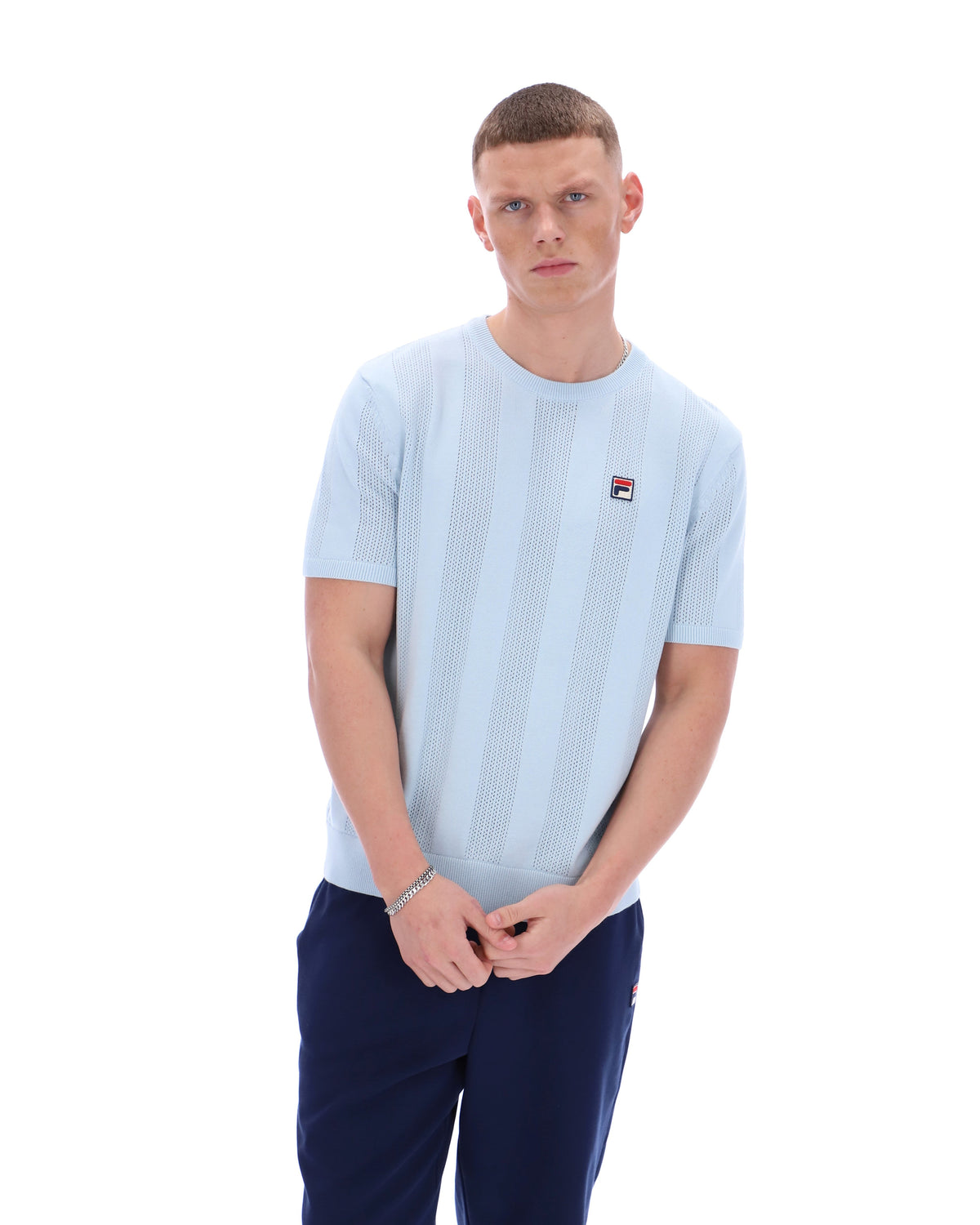Skyway Corrado Knitted Panel Tee - Calming Baby Blue