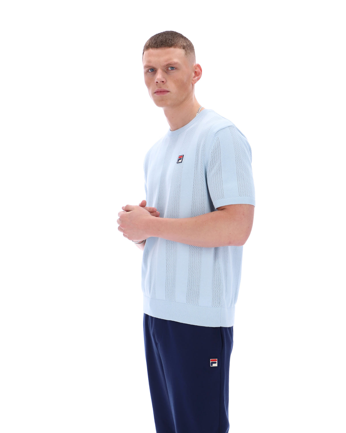 Skyway Corrado Knitted Panel Tee - Calming Baby Blue