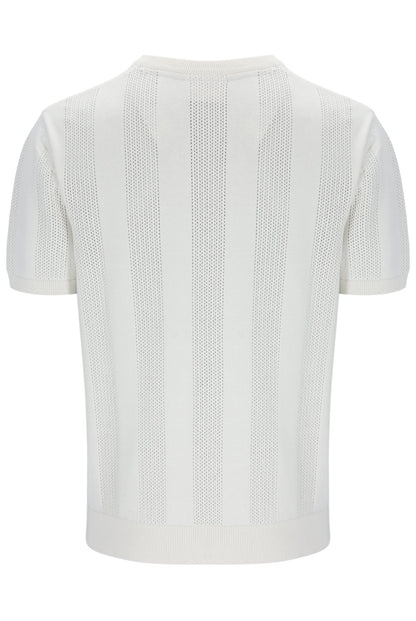 Gardenia Corrado Knitted Panel Tee - Neutral Off White