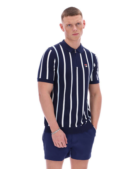 Fila Navy Giorgio Crochet Patchwork Knitted Polo - Navy