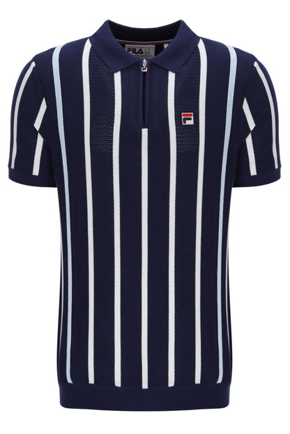 Fila Navy Giorgio Crochet Patchwork Knitted Polo - Navy