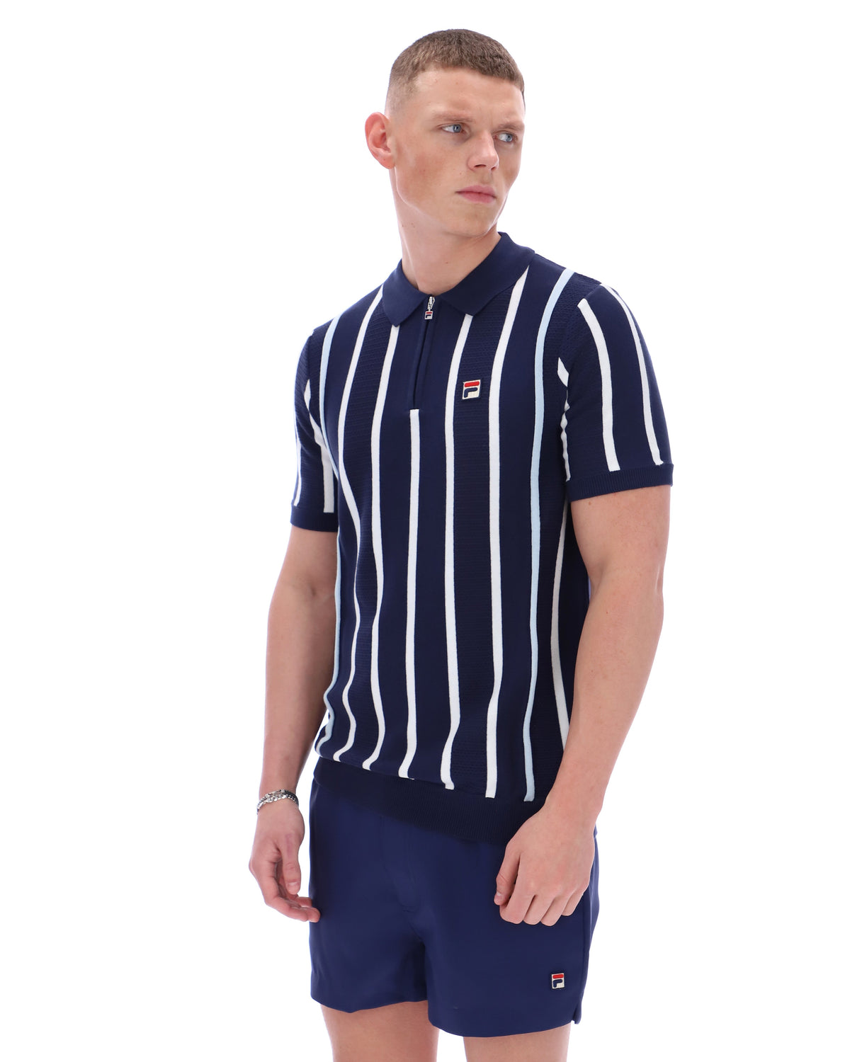 Fila Navy Giorgio Crochet Patchwork Knitted Polo - Navy